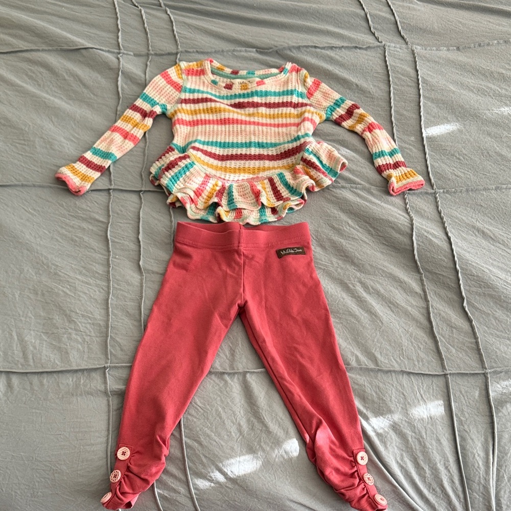 Matilda Jane striped Toddler Outfit with Ruffled Top